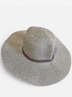 Sunlily Roll n Go Wide Brim Sun Hat with Brown leather Braid Trim